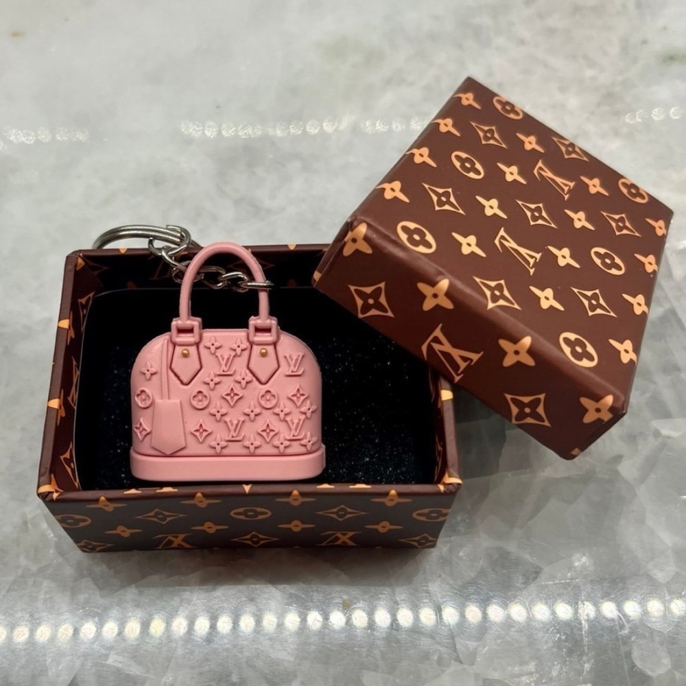 Mini Designer Style Purse Charm Keychain Pink Bag Accessory
